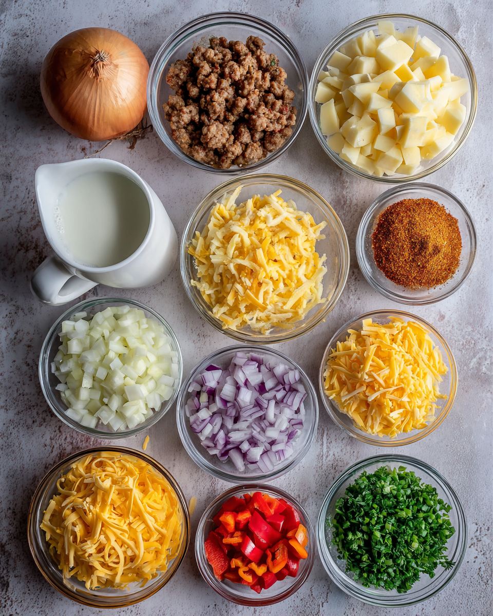 Ingredients for The Ultimate Loaded Hangover Breakfast Casserole to Cure Your Morning Blues