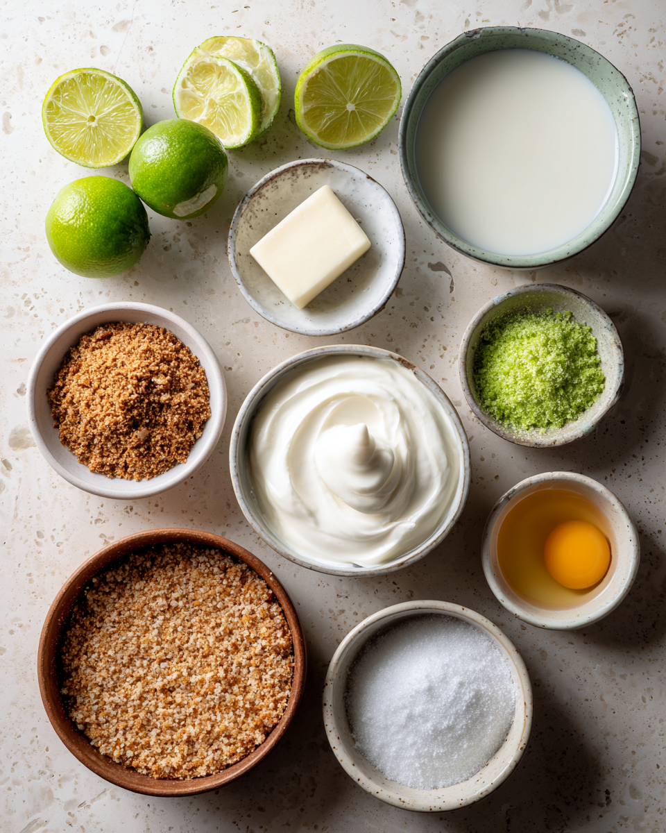 Ingredients for Tangy Mini Key Lime Tarts with a Crunchy Pretzel Crust