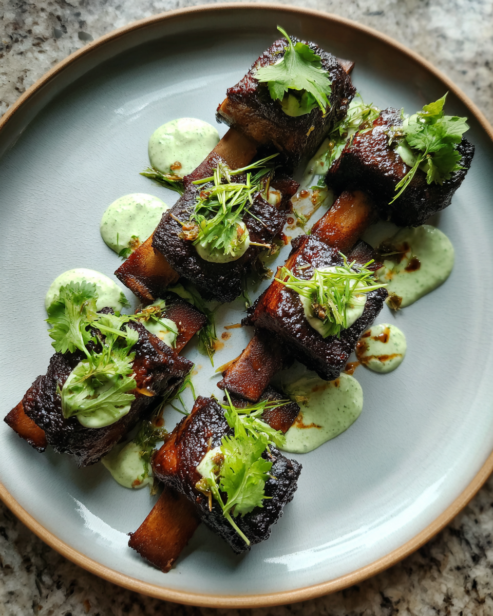 Final dish - Miso Short Ribs with Cilantro Sauce A Flavorful Twist on a Classic Favorite
