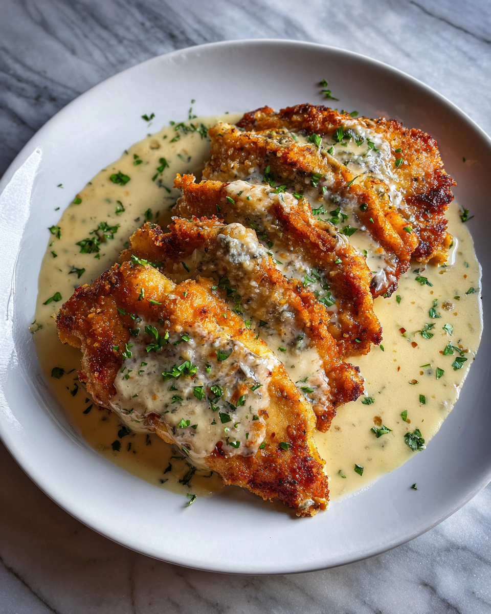 Final dish - Irresistible Parmesan Crusted Chicken With Creamy Garlic Sauce Recipe