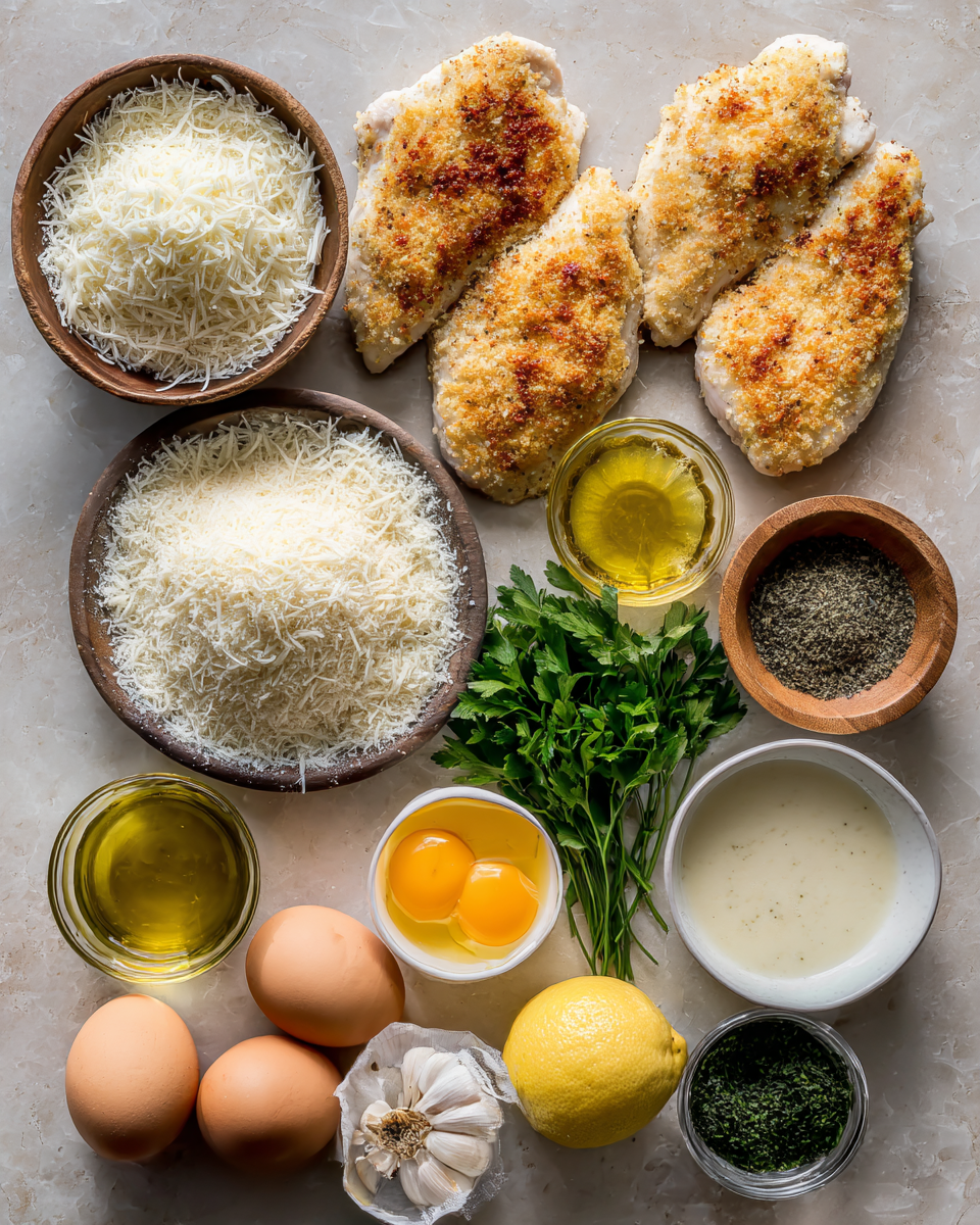 Ingredients for Irresistible Parmesan Crusted Chicken With Creamy Garlic Sauce Recipe