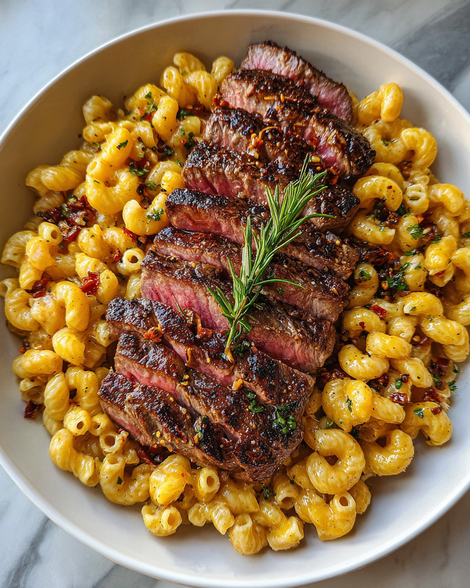 Final dish - Savor the Ultimate Comfort with Peppercorn Steak and Macaroni Skillet