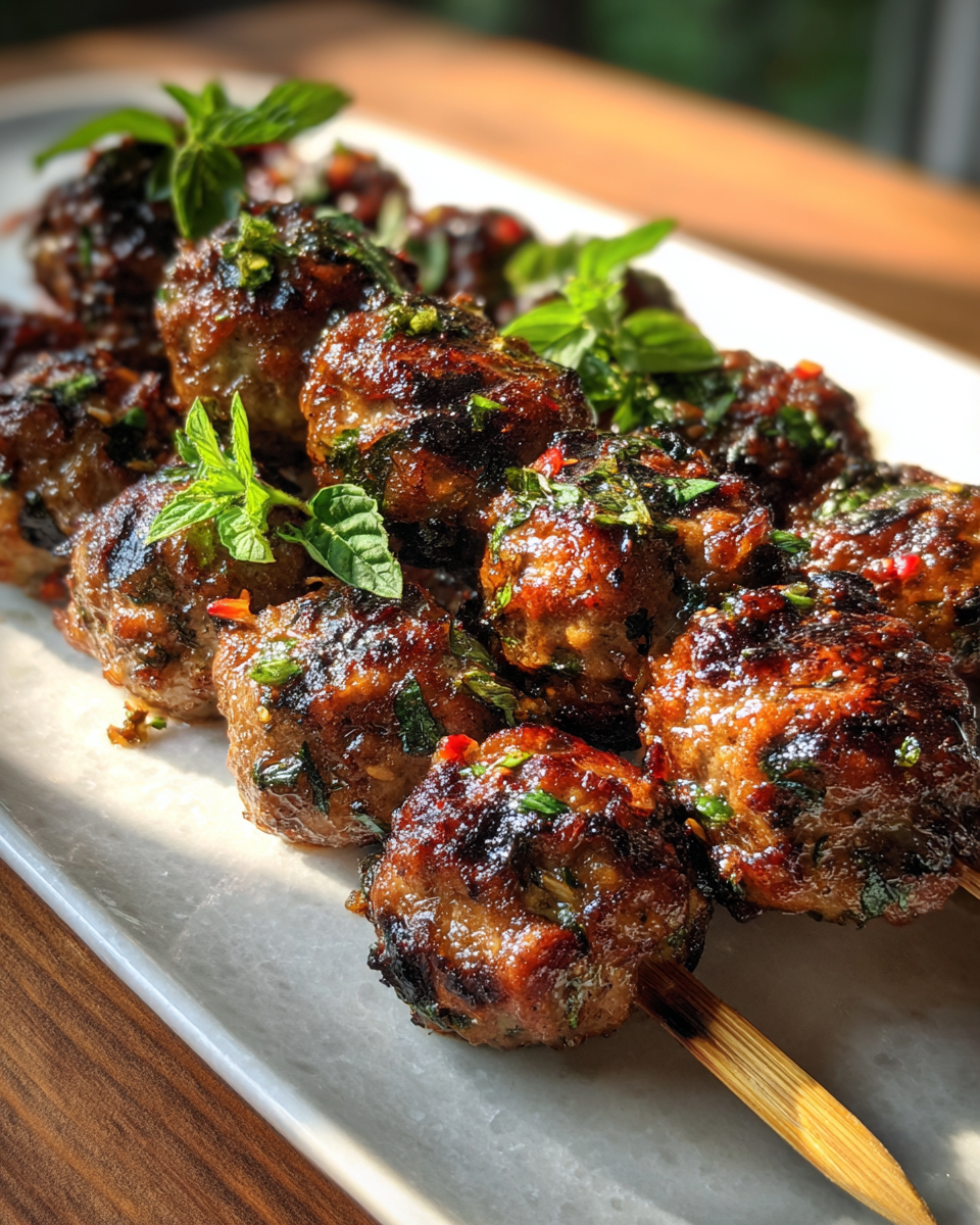 Final dish - Irresistible Thai Basil Meatball Skewers That Will Spice Up Your Grill Night