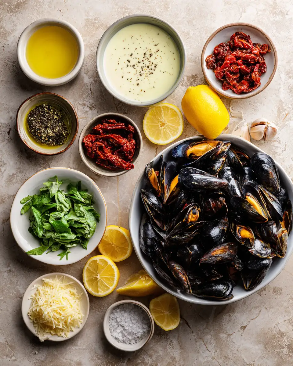 Ingredients for Indulge in the Irresistible Flavors of Creamy Tuscan Garlic Mussels