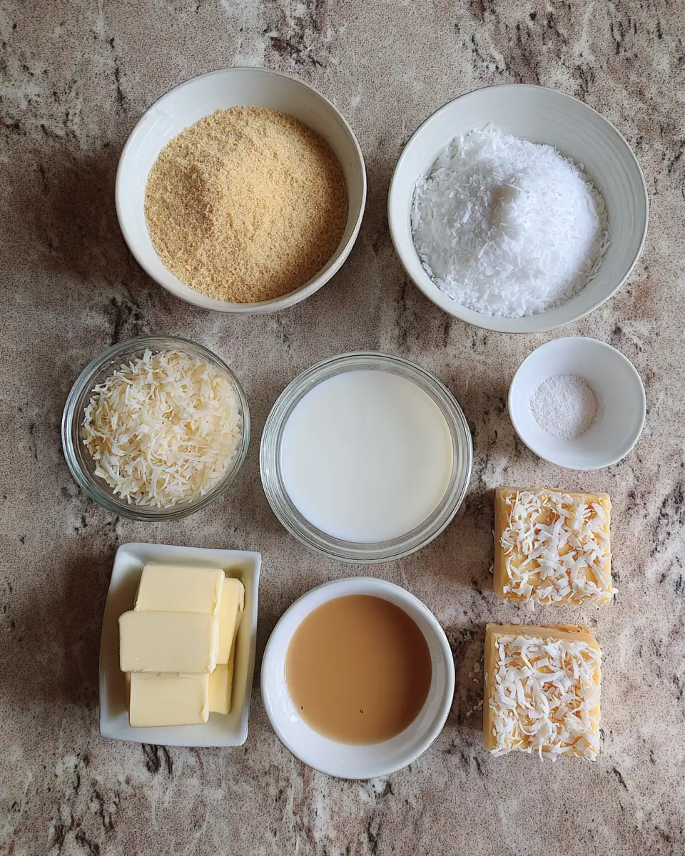 Ingredients for Tropical Bliss Bites: Easy No-Bake Coconut Cream Pie Bars